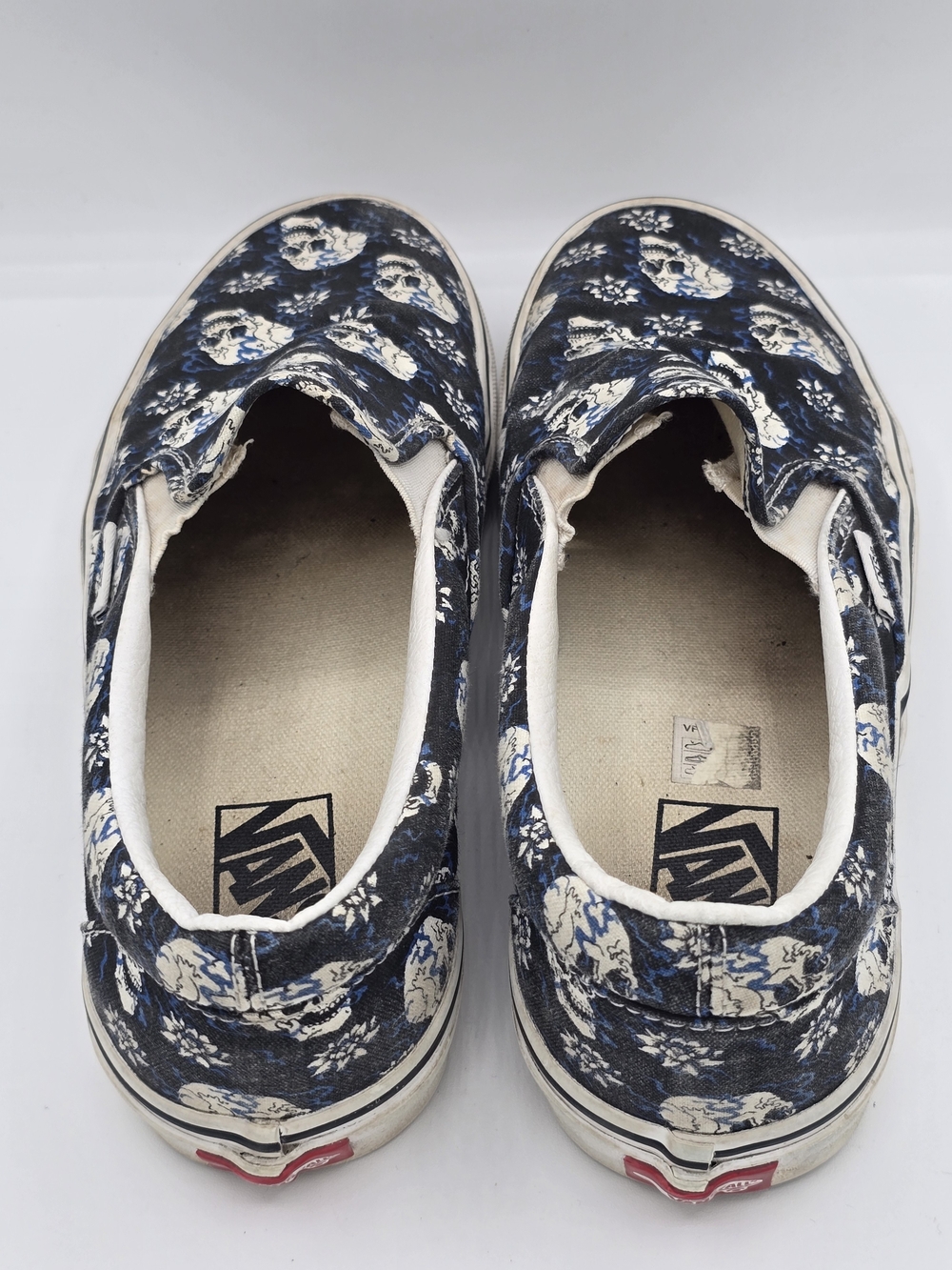 Vans Black Blue Skull Floral Classic Slip-On Skate Shoes - Picture 4 of 12